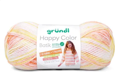 Produktbild von Happy Color Batik 100% Polyacryl Strick-u. Häkelgarn,100g/250m LL,empf. NS 4-5 mm 02 weiß-koralle-apricot-blassgelb