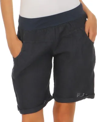 Produktbild von Bermuda Shorts Damen Leinenshorts kurze Hose Freizeithose 100% Leinen Shorts Uni Sommer Strand Art. 276 Dunkelblau L