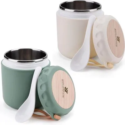 Produktbild von To-go-Yoghurtbecher - Mueslibecher - Stahl - Lidsloser - Papierbecher - 400ml - Muesli - Reise - Schule - Picknick - Reisen - Grün