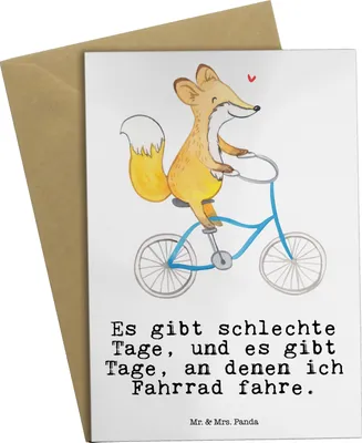 Produktbild von Mr. & Mrs. Panda babykarte Fuchs Fahrrad fahren - Weiß - Geschenk, einladungskarten, hochzeitskarten, Trekking, Radsport, osterkarten, Mountainbiking, Radeln, Grußkarten