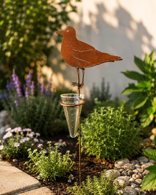Produktbild von Edelrost Möwe mit Regenmesser Gartenstecker – 110 cm – maritime Gartendeko Rostdeko Geschenk für Gartenliebhaber