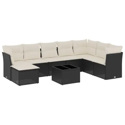 Produktbild von vidaXL 9-tlg. Garten-Sofagarnitur mit Kissen Schwarz Poly Rattan