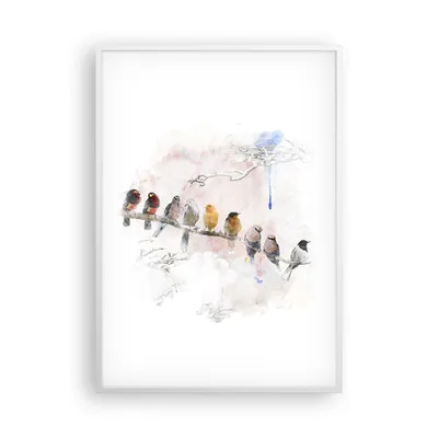 Produktbild von Gerahmtes Poster - Weißer Rahmen - Vögel Kanarienvogel Zweig - 70x100 cm - Wand Bild - Wanddeko - Wandbilder - Wandposter - Bilderrahmen - Bilder - Kunstdruck - Wandbild - P2WPA70x100-4175