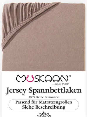Produktbild von Müskaan Jersey Spannbettlaken 180x200 - 200x220 nougat für Boxspringbett und Wasserbett Bettlaken 100% Baumwolle