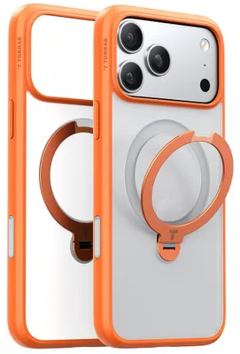 Produktbild von TORRAS Ostand Spin Series iPhone 17pro max Hülle Orange–360° stabiler Ständer, MagSafe, Militärschutz Case mit Kamera- & Tastenschutz, matte Rückseite