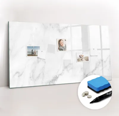 Produktbild von Magnetpinnwand Memoboard - Zubehörsatz - Schwarzer Marker + Schwamm + Magnete - 120 x 60 cm - Marmor