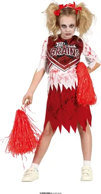 Immagine prodotto di Zombie Cheerleader Halloween Costume Sportivo Spaventoso Bambini Festa Outfit Rosso Bianco Travestimento Inquietante Abbigliamento Sportivo Costume Squadra Non Morta Brains Design, Taglia: 98/104 Colore: Bianco