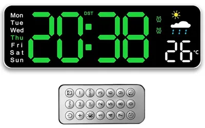 LED-Wandklok digital 30 cm grün mit Fernbedienung Countdown