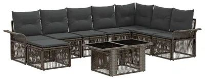 Immagine prodotto di Set di divani da giardino vidaXL, 9 pezzi, grigio e grigio scuro, in rattan sintetico