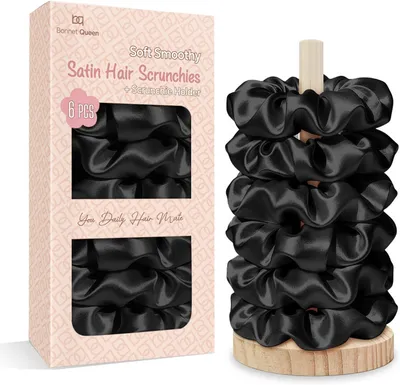 Image de Élastique pour cheveux en satin, noir, doux, 1 pièce