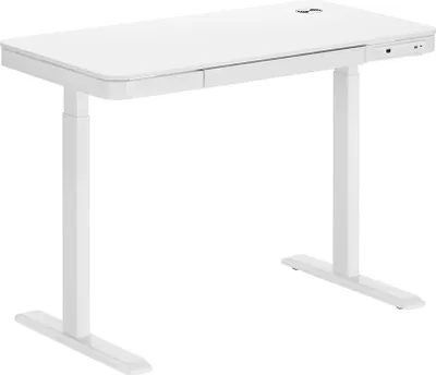 Image de Bureau motorisé assis-debout 118x60cm avec tiroir et chargeur sans fil, Plateau Blanc/Pied Blanc