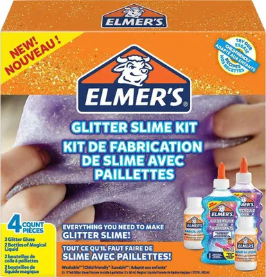Image de Elmer's Glitter-Slime-Set | avec colle à paillettes violette & bleue + 2 bouteilles de solution magique activatrice de mucus | Kit 4 pièces