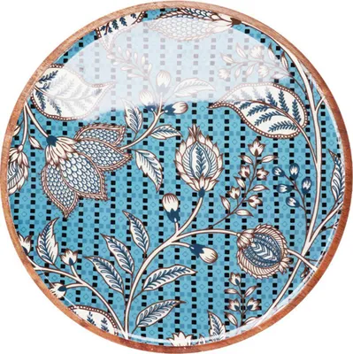 Immagine prodotto di Eccellenti articoli per la casa | Piatto decorativo - Piatto da portata - Rotondo 30 cm - Legno di mango100% - Blu marrone - Piatto decorativo - Motivo floreale