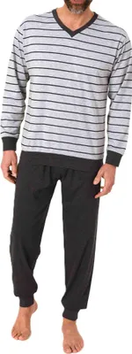 Produktbild von Normann Herren langarm Schlafanzug Pyjama mit Bündchen in eleganter Streifenoptik ; grau , 52