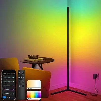 Productafbeelding van RGB LED Vloerlamp met Afstandsbediening en Timer - Slimme Dimbare Lamp voor Woonkamer en Slaapkamer