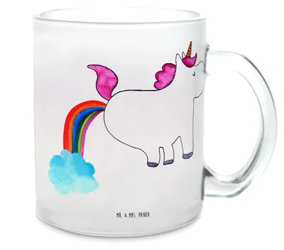 Produktbild von Mr. & Mrs. Panda Tee Tasse Einhorn Pupsen - Transparent - Geschenk, Unicorn, Spaß, glastasse, Teetasse, Pott, Pups, Glitzer, Regenbogen, Häferl, Teeglas