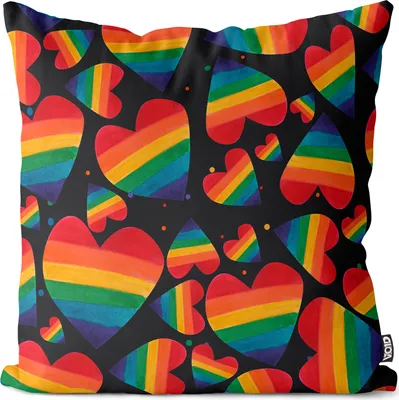Produktbild von VOID Herz Regenbogen Streifen LGBTQ Kissenbezug Kissenhülle Polyester wasserfest Outdoor Indoor