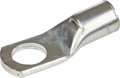 A single, uninsulated ring terminal for electrical connections.