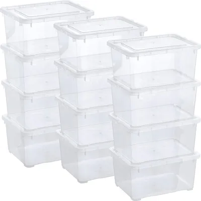 Produktbild von 12 x 17 L transparente Organisationsboxen mit Deckel - stapelbare Aufbewahrungsboxen mit Belüftungsöffnungen