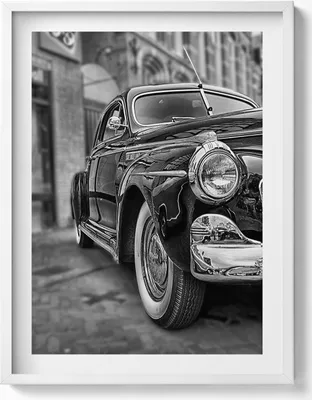 Produktbild von Alter Oldtimer– Wandbild mit Rahmen – Gerahmtes Bild  – Wanddekoration – 60x80 cm –  Weiß Rahmen