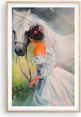 Produktbild von Gerahmtes Poster - Rahmen in heller Eiche - Frau Wiese Pferd - 61x91,5 cm - Wand Bild - Wanddeko - Wandbilder - Kunstposter - Wandposter - Bilderrahmen - Bilder - Kunstdruck - Wandbild P2NPA61x91-3470