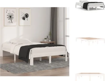 Image de vidaXL Lit en bois massif blanc 120x190 cm - Lits et cadres de lit