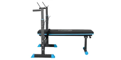 Produktbild von THUNDER® | MONET | Trainingsbank mit verstellbaren Hantelablagen | Flachbank & Schrägbankfunktion | Max. Belastung 280 kg | Für Zuhause | Schwarz-Blau