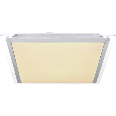 Produktbild von Globo Lighting Deckenleuchte Metall weiß, Nickel matt, Kunststoff opal, klar, dimmbar, Farbwechsler, Farben fixierbar, RGB Farbwechsler, RGB Farben fixierbar, Memoryfunktion, Nachtlicht, Fernbedienung, Batterie inkludiert 2x AAA, Sparkle-Nachbildung, LxBxH: 445x445x75mm, inkl. LED 30.3W 230V, 200-3165lm Source, 140-2060lm Output, CCT 3000-6000K, inkl. RGB LED 3W 230V