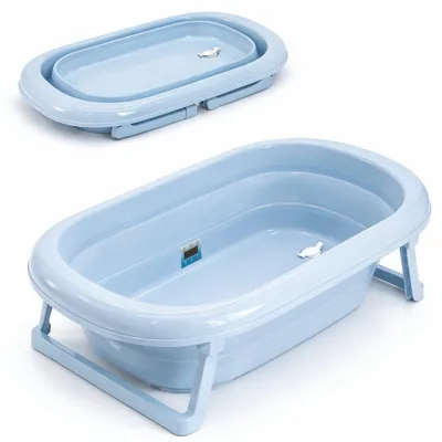 Produktbild von Faltbare Babybadewanne - Klappbare Wanne mit integriertem Thermometer und Abfluss - Praktische Baby Wanne mit klappbaren Füßen