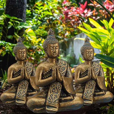 Produktbild von 3x Buddha sitzend Gr:S gold H10 cm Dekofigur Skulptur Statue Gartenfigur Feng Shui
