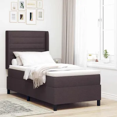 Immagine prodotto di Maison Exclusive - Letto boxspring LED con materasso marrone scuro 90 x 200 cm tessuto