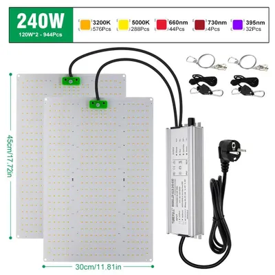 Immagine prodotto di Lampada LED per piante - Grow Light 240W - Chip LM281B - Regolabile tramite manopola - AC 100–277 V - Alluminio - Cambio colore