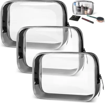 Productafbeelding van Toilettas Set 3 stuks, Transparant, PVC, TSA Goedgekeurd, 17x6x12 cm, voor Reizen