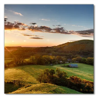 Produktbild von Wallario selbstklebende Möbelfolie/ Tischdecke für Innen und Außen, Größe: 50 x 50 cm - Schlosspanorama in England bei Sonnenaufgang