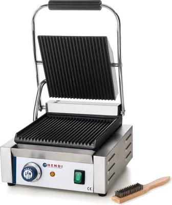 Produktbild von HENDI Kontaktgrill Einzelausführung oben und unter gerillt   1800W
