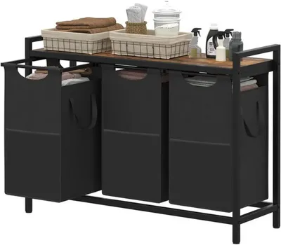 Productafbeelding van Grote wasrekla met drie compartimenten en een opbergplank, geschikt voor de badkamer of slaapkamer