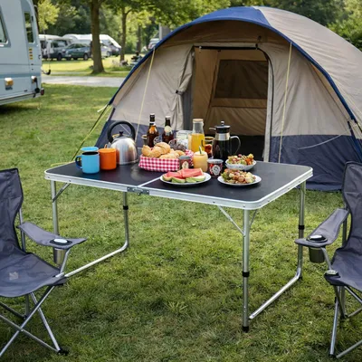 Produktbild von XXL Campingtisch schwarz klappbar Alu 120x60x58/70cm