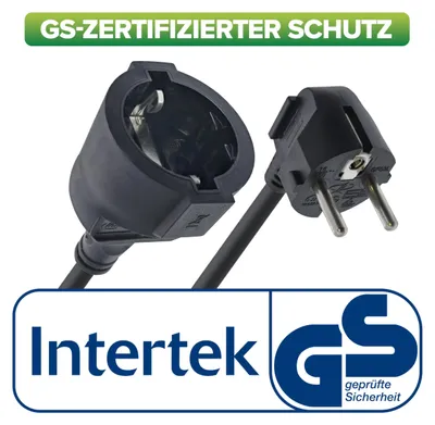Produktbild von InLine Strom-Verlängerung Schutzkontakt Stecker gewinkelt / Buchse, schwarz, 5m, 5 m, Drinnen, Typ F, Typ F, Abgewinkelt, 1,5 mm²