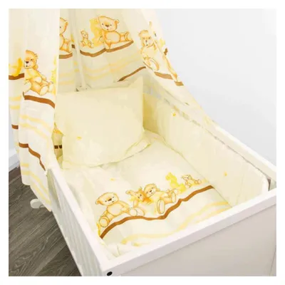 Produktbild von ALVI Wiegen-Set 80×80 – Baby Bettset mit Bettwäsche, Nestchen & Himmel – Motiv Bären