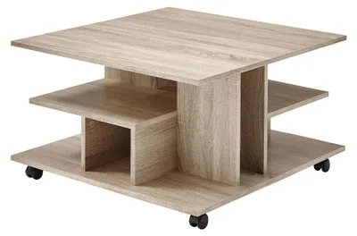Image de CALICOSY - Table Basse sur Roulettes avec Niches de Rangement - 76 x 76 x H44 cm
