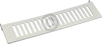 A white vent cover with diagonal slats, positioned diagonally on a white background.
