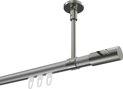 Produktbild von Interdeco Innenlaufstange / Gardinenstange mit Innenlauf Silbergrau / Edelstahl-Optik, Typ Sonette Zoena (Glitzerzylinder) Deckenmontage, 20 mm Ø 1-läufig, 140 cm