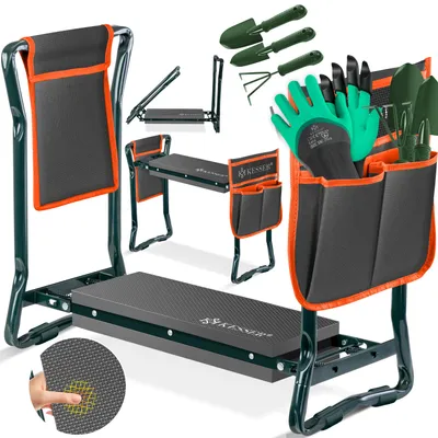 Produktbild von KESSER® 2 in 1 XXL Kniebank für Gartenarbeit Gepolstert Sitzunterlage Eva-Schaumkissen Gartenhocker Klappbar Inkl. 2x Werkzeugtasche Gartenbank Höhenverstellbar 60 x 50 x 27 cm bis 150 kg