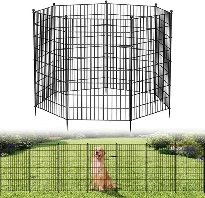 Produktbild von Metall Gartenzaun Steckzaun Hundezaun für Hunde 100cm H Mit Tür, 7 Panels 4,6 m L Hühnerzaun Mobiler Zaun für Haustier, Tierbarriere, Bordüre für Hof, Terrasse, Keine Graben