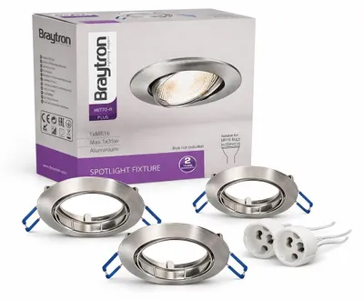 Obrázok produktu pre Braytron, sada 3 ks zapustených svietidiel, nikl, GU10 – okrúhly montážny rám pre LED bodové svietidlá, vrátane pätice GU10, otočné o 30°, zapustené stropné bodové svietidlo, Ø 68 mm