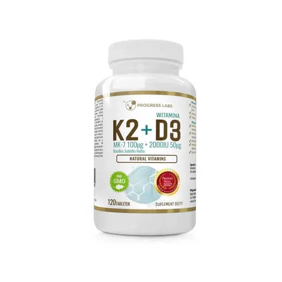 Produktbild von Progress Labs Vitamin K2 MK-7 from Natto 100mcg + D3 2000IU 50mcg 120 Tabletten