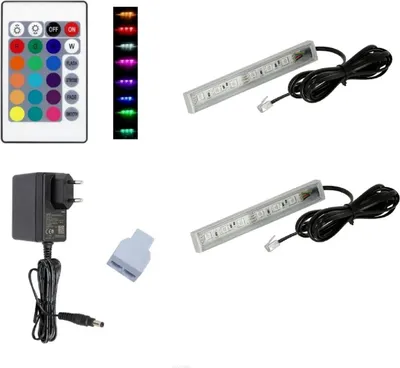 Produktbild von QLS LED RGB 2 Set Glasbodenbeleuchtung Lichtleiste 12V Fernbedienung 16 Farben 11135