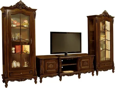 Produktbild von Casa Padrino Luxus Barock Wohnzimmer Set Dunkelbraun - 1 Barock TV Schrank & 2 Barock Vitrinen - Luxus Wohnzimmer Möbel im Barockstil - Barock Möbel - Edel & Prunkvoll