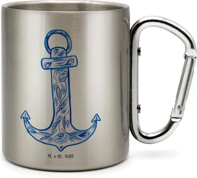 Produktbild von Mr. & Mrs. Panda Thermobecher Anker Blau - Transparent - Geschenk, Edelstahl-Thermobecher, karabiner tasse, Teebecher, Lustige Sprüche, Teetasse, Isolierbecher