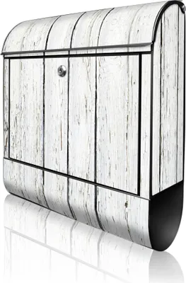 Produktbild von banjado Design Briefkasten Stahl schwarz mit Zeitungsfach pulverbeschichtet "Weißer Bretterzaun" 38x46x12,5cm & 2 Schlüssel - Postkasten A4 Einwurf inkl. Montagematerial [BKSCH 10442]